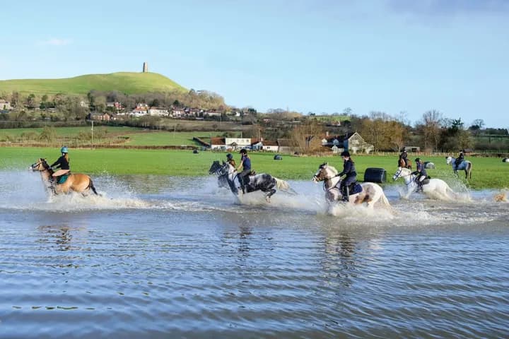 Horse riding through water
